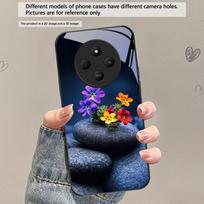Small pebble flowers For Redmi Note 14 Pro+ 13 Pro 8 9 9S 12S 10 Pro 11 12 13C 14C A3 12 13 K60 Ultra Black Glass Phone Case Redmi Note 10 Pro