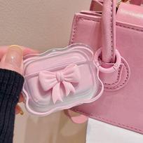For AirPods Pro 3 4  2 1 Pro Cute Wave Case Girly 3D Pink Bow Soft TPU Kawaii Generation Cover with Kit Keychain Girls Women For Airpods 1 2 rožinė