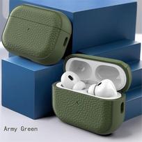 Leather Texture Case For Apple Airpods 1 2 3 4 Airpods Pro 2 1 Wireless Bluetooth Earphone Protective Cover With Anti-lost Hook for Airpods 1 or 2 armijos žalia spalva