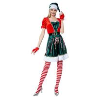 Moteriškas elfų kostiumas Kalėdinė Mrs Claus Green Outfit Peppermint suknelė S