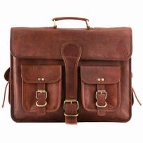 Men's Laptop Bag Real Goat Leather Vintage Brown Messenger Shoulder Briefcase 15" X 11"  X 4" ruda