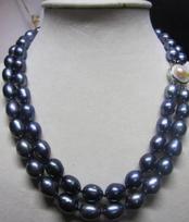Double strands 9-10mm tahitian black green baroque pearl necklace 18-19