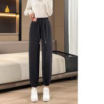 Autumn and Winter Loose Straight-leg Sweatpants for Women Thickened Casual High-waisted Plus Size Pants Drawstring Fashion Solid Color Trousers 1746 S juoda