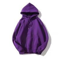 Men's Winter Plus Velvet Hong Kong Style Solid Color Trendy Hoodie Sweatshirt 3XL tamsiai violetine spalva