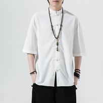 Shirt Men's Summer Stand Up Collar Yukata Kimono Samurai Wear Colour Blocking T Shirt Hanbok Casual Coat XXXXXL balta