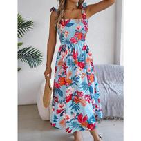 2025 spring and summer lace-up waist sling vacation beach long skirt women S mėlyna