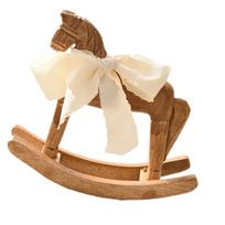 Wooden Rocking Horse Figurine Statue with Removable White Ribbon for Tabletop Shelves Decoration and Holiday Ornament balta