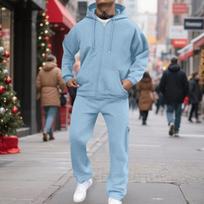 Men's Classic Two-Piece Set, Fleece Zip Hoodie Jacket & Elastic-Waist Cargo Pants For Casual Outdoor Sports XL