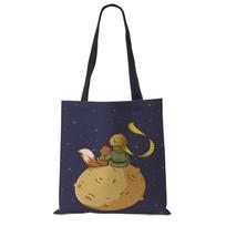Classic Cartoon Le Petit Prince Fox Rose Print Women Totes Ladies Causal Leisure Handbag Shoulder Bag Eco Shopping Bags Outdoor KTY