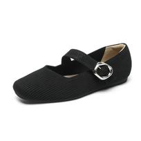 2025 Spring Knitted Fabrics Mary Jane Shoes Women Ballet Flats Shoes Comfortable Soft Square Toe Shallow Mouth Shoes for Women 34 juoda