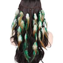 Bohemia Style Headband with Feather&Beads Women Hair Hoop Wedding Tiaras ežero mėlyna spalva