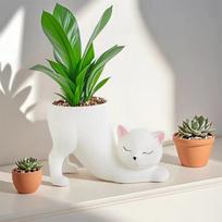 Miniso Cartoon Cute Cat Tail Flower Pot Creative Succulent Plant Cactus Cultivation Garden Courtyard Balcony Decoration Ornament Medium white