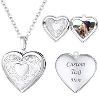 Personalized Locket Necklace Custom Photo Text Heart Necklace Engraved Name Stainless Steel Heart Shape Pendant Necklace sidabras