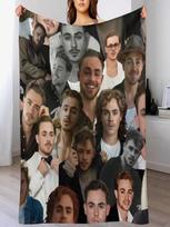 Dacre Montgomery nuotraukų koliažas pledas languotas ant sofos didelė sofa retro individualūs pledai 75X95CM pilka spalva