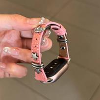 New leather loop For Xiaomi Band 10/9/8/NFC strap For XIAOMi Band 8 rožinė