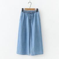 Oversized Capri Wide Leg Jeans Summer Baggy Imitation Jean Pants Elastic Waist Thin Pantalones Leisure Ladies Straight Trousers S šviesiai mėlyna spalva