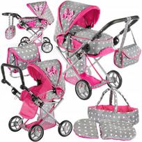 Vežimėlis lėlėms, gilus, sportinis, lopšys 3-in-1 Kinderplay, krepšys, patalynė