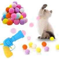 Cat Balls Launcher Toys,Interactive Cat Toys Pom Pom Balls with 1 Launcher & 20 Colorful Soft Pom Balls,Fun Pet Play Toy for Tracking Indoor Cats A