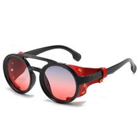 Retro Steampunk Sunglasses for Male Female Leather Round Eyewear Retro Goggles Anti Wind Outdoors Sports Sun Eyewear UV Protection 400