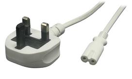 Kabel Zasilający Ósemka C7 Uk Angielski 3M Biały Do Radia Magnetofonu Tv