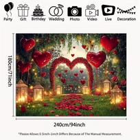 2D Romantic Valentine's Day Backdrop Red Heart Balloon Rose Arch Party Background 47.2x31.5inch/120*80cm