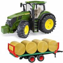 Bruder Ciągnik Traktor John Deere 7R 350 Zielony + Przyczepa Do Bali Słomy