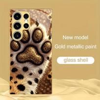 Cat paw print design electroplated gold glass phone case suitable for Samsung Galaxy S26 S25 S24 S22 S21 S20 FE/Ultra/Plus GalaxyS25