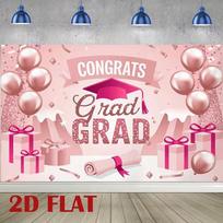 2D Pink Graduation Backdrop  Grad GRAD  with Diploma, Presents and Confetti Party Photo Background 47.2x31.5inch/120*80cm