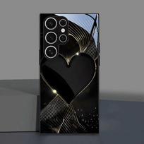 Juoda auksinė širdelės formos grūdinto stiklo telefono dėklas, tinkamas Samsung Galaxy S26 S25 S24 S22 S21 S20 FE/Ultra/Plus5G, apsaugantis nuo kritimo Galaxy S23 FE juoda