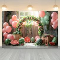 2D Flat Print Watermelon Backdrop Summer Fruit Baby Shower Background 47.2x31.5inch/120*80cm
