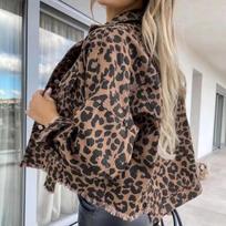 Madingas ir madingas pavasario leopardo džinsinis paltas moterims, europietiško ir amerikietiško stiliaus striukė S gray