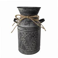 Metalinis ąsotis Shabby Chic pieno bidonas cinkuotas vaza prancūziškas kaimiškas kibiras sodybos dekoras juoda