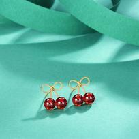 Silver Needle Plated Small Cherry Retro Hong Kong Style Earrings Niche Design French Red Stud Earrings