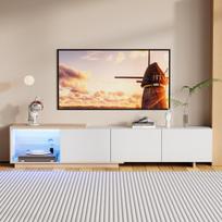 Televizoriaus staliukas su 3 stalčiais ir LED lemputėmis - Balta - 240 × 38 × 44 cm