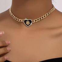 Drop oil diamond love necklace women's fashion simple niche high-end feeling sweet cool wind peach heart collarbone chain