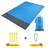 Foldable Waterproof Beach Mat Outdoor Camping Picnic Blanket Lightweight Portable with Carry Bag for Sand Grass Floor 140*200cm mėlyna