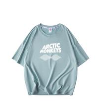 „Arctic Monkeys“ balti marškinėliai, moteriški vasariniai marškinėliai trumpomis rankovėmis su kaklu S šviesiai mėlyna spalva