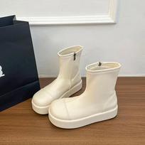 Žieminiai stori elastiniai siauri moteriški ankle boots madingi platforminiai plokščiapadžiai batai moteriški jaukūs minkštos odos modernūs trumpi batai 35 smėlis