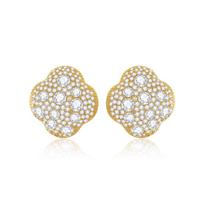 European & American Hot-Selling Copper Alloy Four-Leaf Clover Women's Stud Earrings with Zircon Inlay - Hip Hop Style Copper Alloy