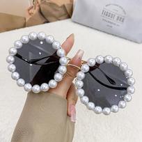 1 vnt. perliniai akiniai nuo saulės dideli rėmeliai deimantiniai akiniai nuo saulės moteriški paplūdimio akiniai nuo saulės Gold frame, black-gray lens