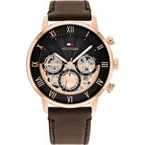 Tommy Hilfiger Vyriškas Chronografo Kvarcinis Laikrodis Juodas Ciferblatas Rožinio Aukso Korpusas Rudas Odinis Dirželis 1710566 ruda