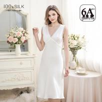 Luxurious Mulberry Silk French Nightgown - Women's V-Neck, Wide Shoulder Straps, Mid-Length L (52-60kg) onikso juodos spalvos