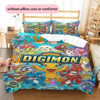 Digimon Adventure Group  Pattern Bedding Home Decoration Festival Gift (1 * duvet cover + 2 * pillowcase, without core) 135x200cm