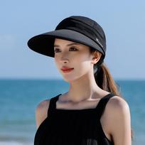 Outdoor Wide Brim Women Summer Sun Hat Detachable UV Protection Empty Top Ponytail Cap Adjustable Foldable Beach Cap juoda