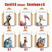 6/12 pcs Funny Expressions Watercolor Bird Cards Watercolor Design Blank Page Greeting Cards With Envelopes Handwritten Style
