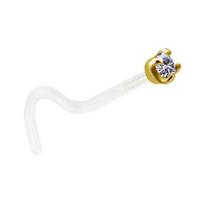 Nose Ring 18K Gold Bioplast With White Zircon - Gd18K-025 0.8/6.5/1.5