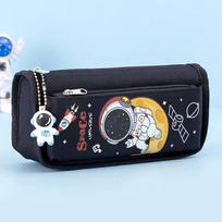 Large Capacity Astronaut Pencil Case Double Layer Pencil Bag Studen Stationery Bag  Pen Box Black-2 Layer