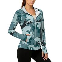 Women’s Long Sleeve Zip Up Hoodie with Camouflage Print and Front Pockets Lightweight Casual Sun Jacket XXL