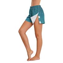 Women's Vintage Floral Side Velcro Closure Easy Open Post Surgery Recovery Care Shorts Soft Comfortable Fit Elastic Waistband S žalsvai mėlyna