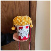 Women Cute Small Shoulder Bag Popcorn Knitted Crossbody Bag Girls' Phone Bag smėlis